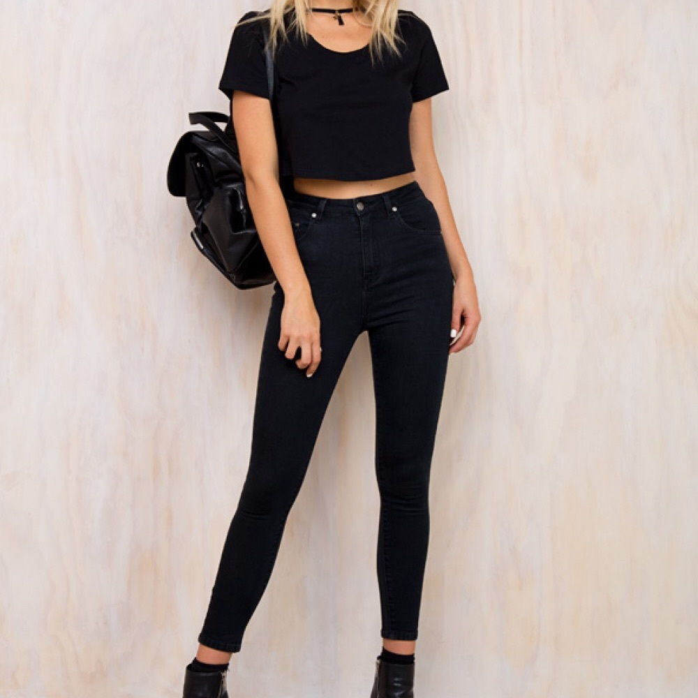 Mink Pink high waisted skinny jeans with raw hem